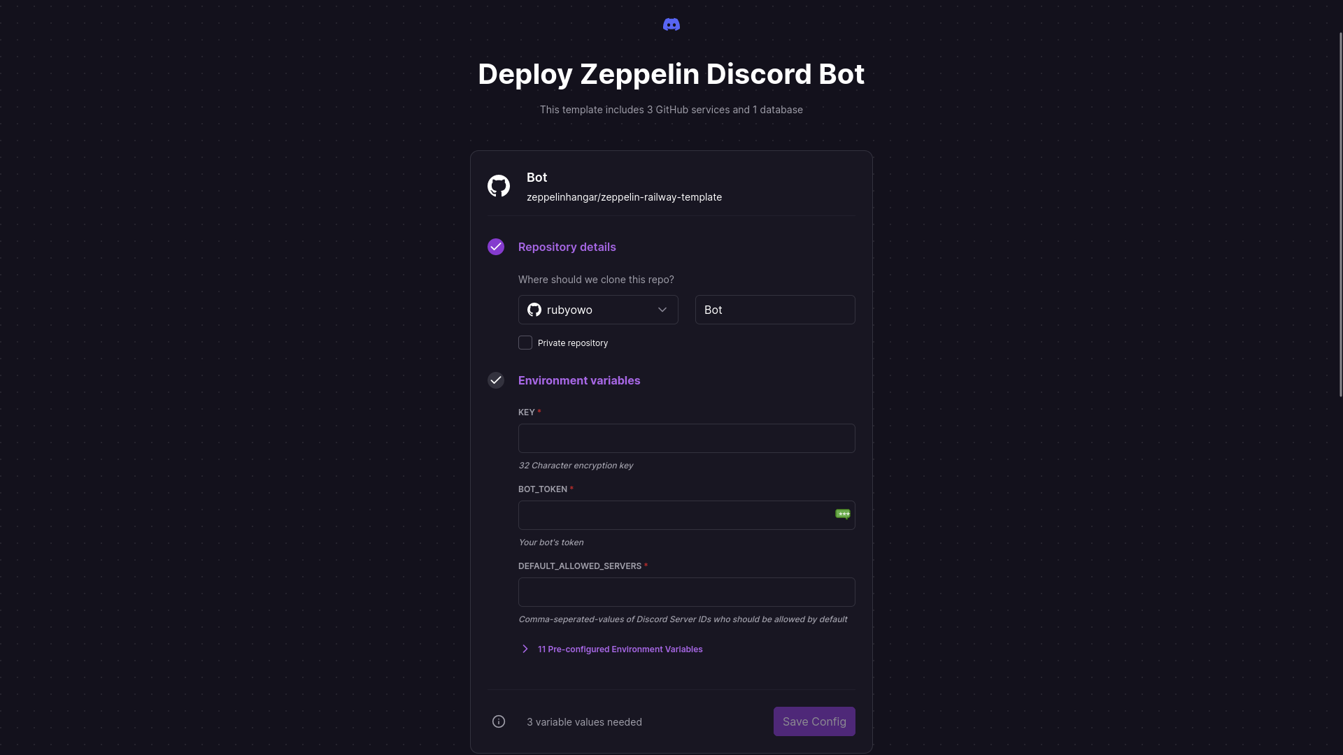 Expanded box after clicking configure